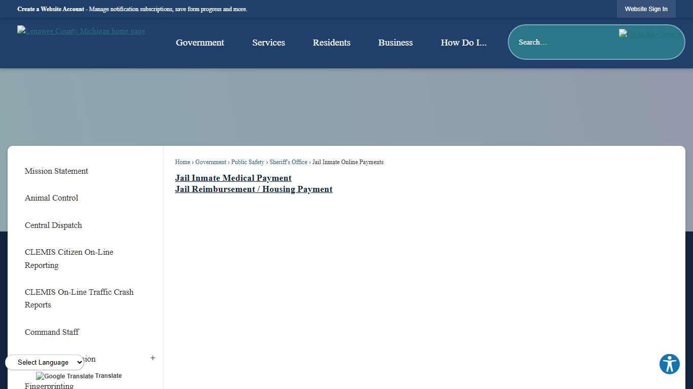 Jail Inmate Online Payments | Lenawee County, MI